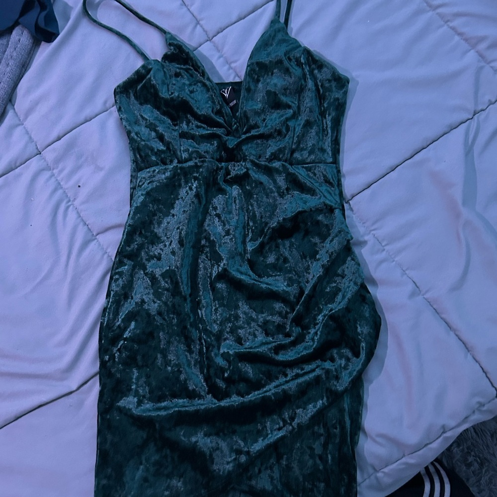 Windsor Green Ruched Spaghetti Strap Mini Dress
